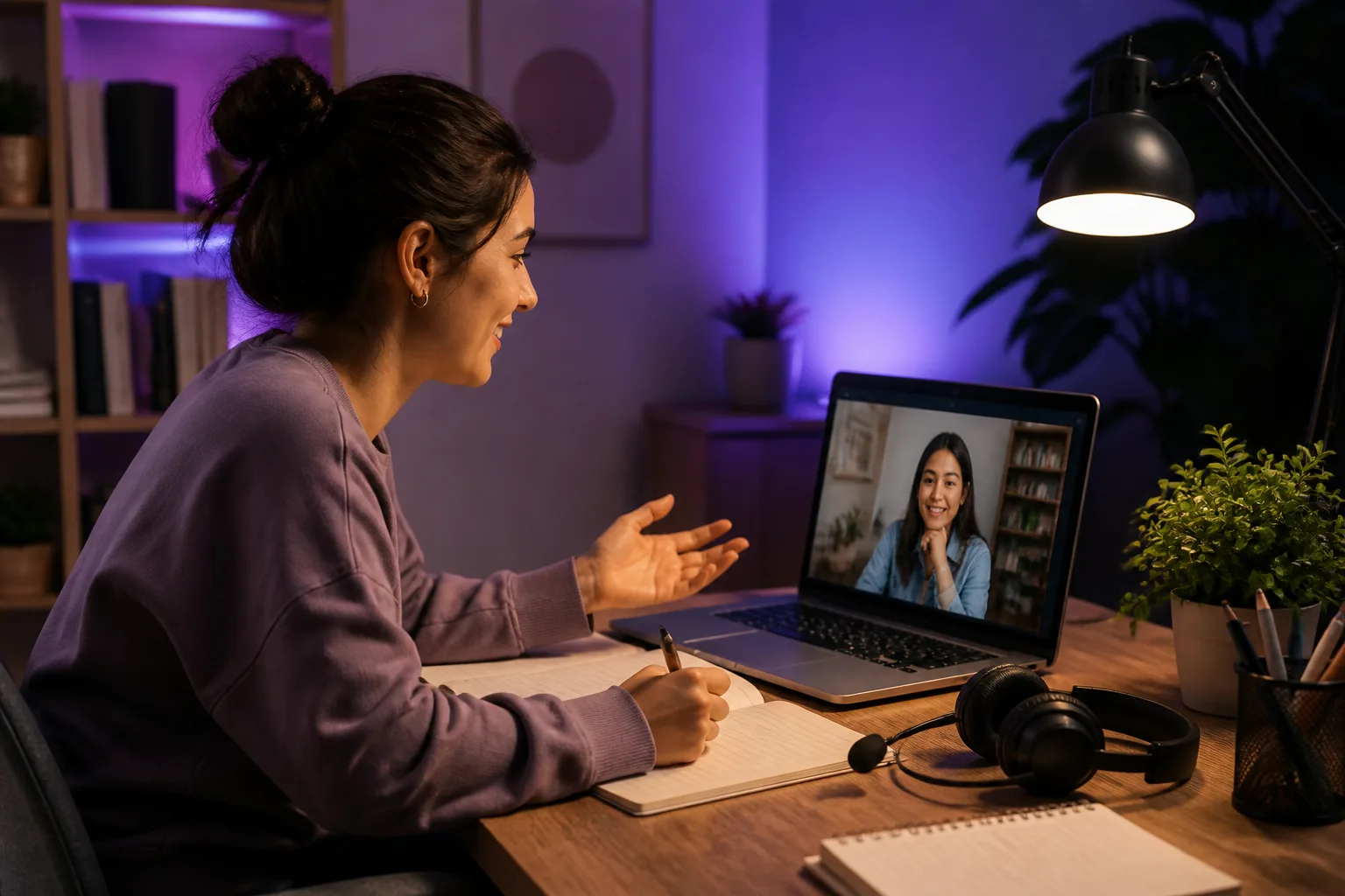 Online-Sprachunterricht: Lehrer und Schüler kommunizieren per Videokonferenz